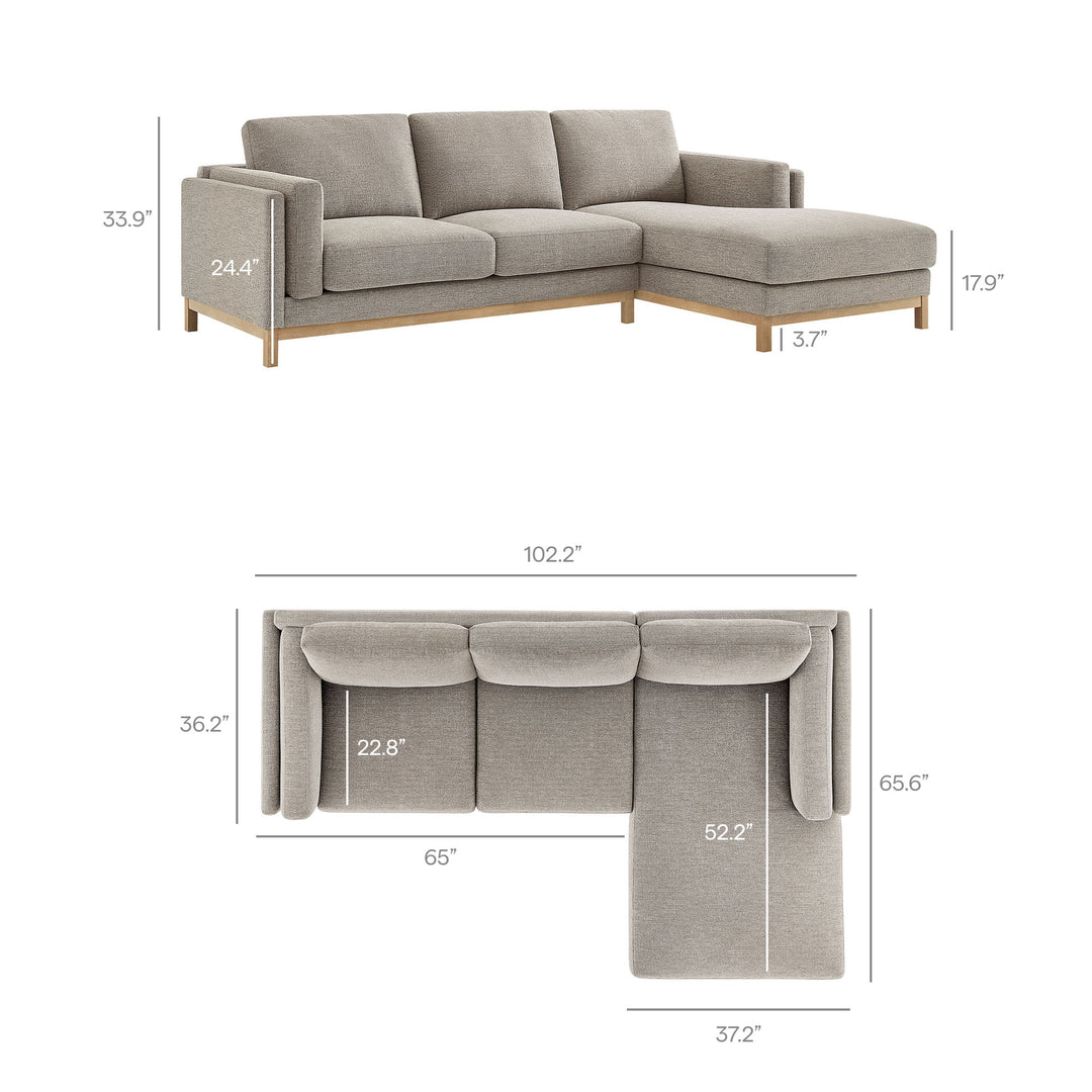 Roscoe Right-Facing Fabric Sectional Sofa with Chaise in Pewter