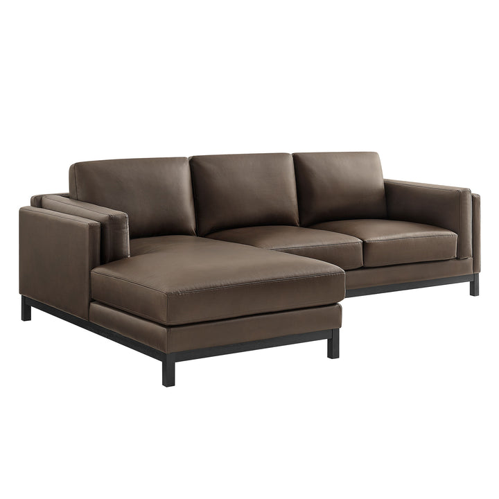 Roscoe Left-Facing Vegan Leather Sectional Sofa with Chaise in Espresso