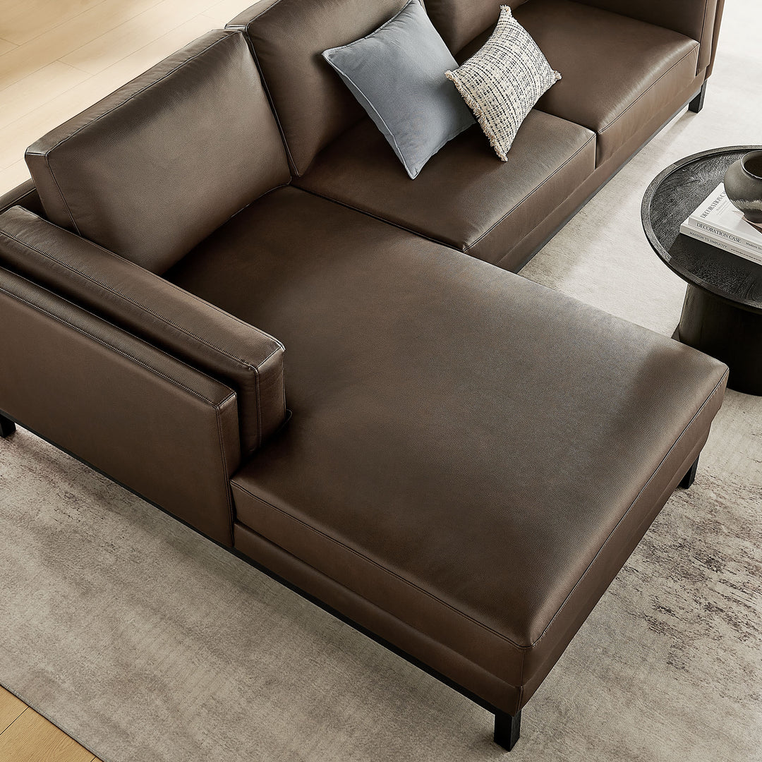 Roscoe Left-Facing Vegan Leather Sectional Sofa with Chaise in Espresso