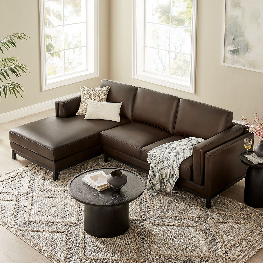 Roscoe Left-Facing Vegan Leather Sectional Sofa with Chaise in Espresso