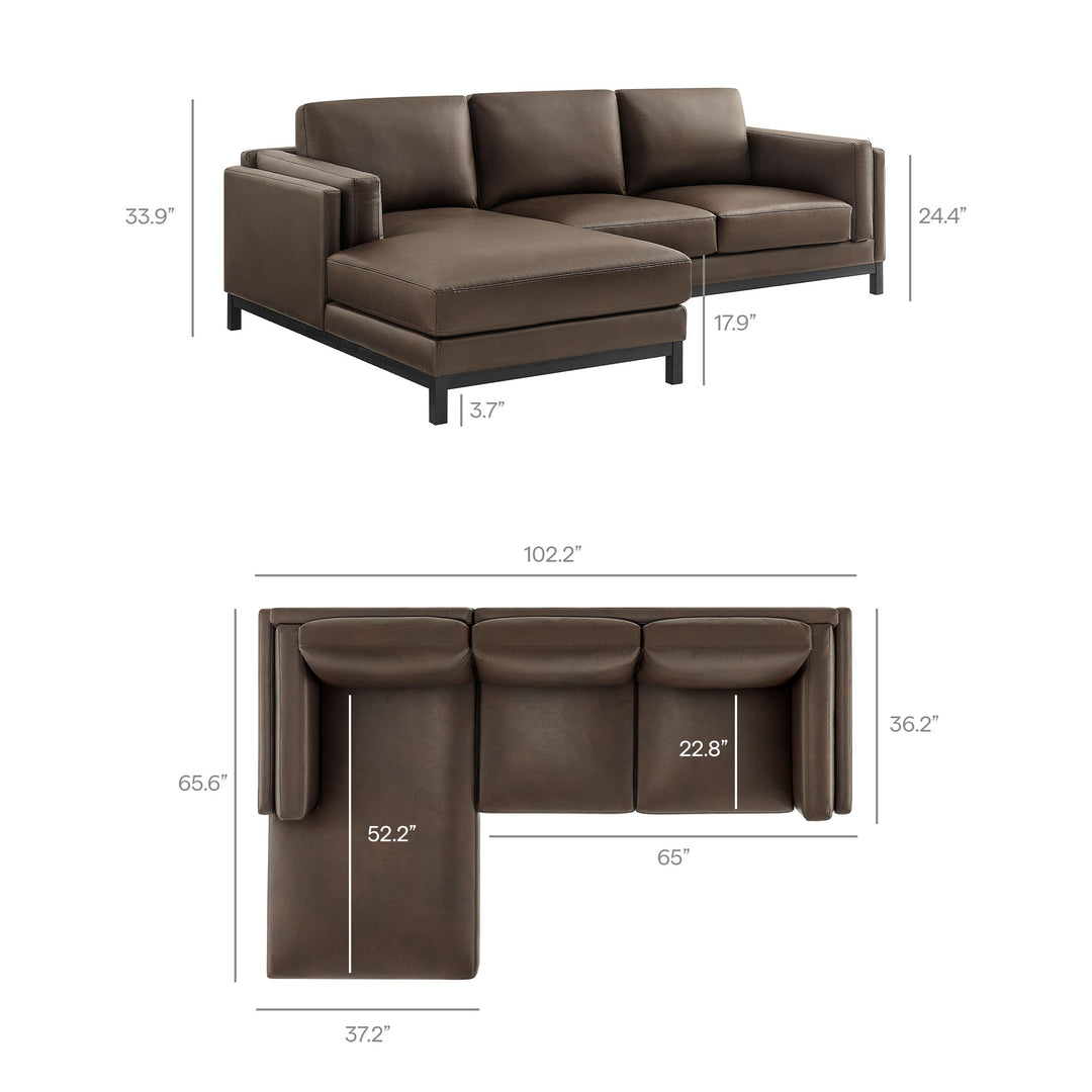 Roscoe Left-Facing Vegan Leather Sectional Sofa with Chaise in Espresso