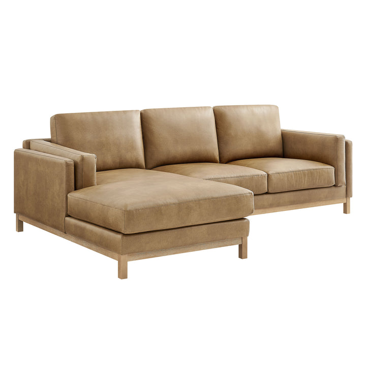 Roscoe Left-Facing Vegan Leather Sectional Sofa with Chaise in Toast