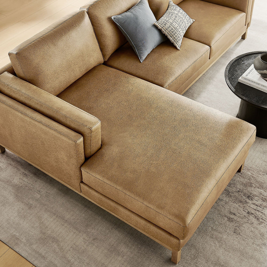 Roscoe Left-Facing Vegan Leather Sectional Sofa with Chaise in Toast