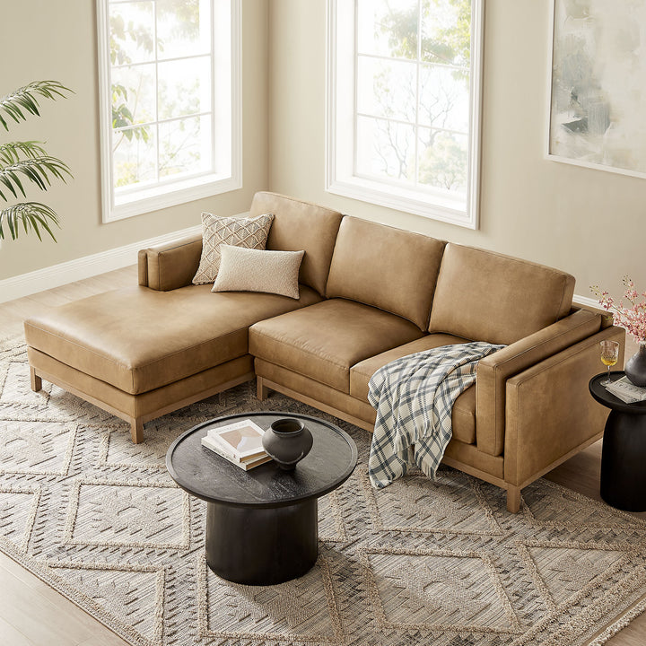 Roscoe Left-Facing Vegan Leather Sectional Sofa with Chaise in Toast