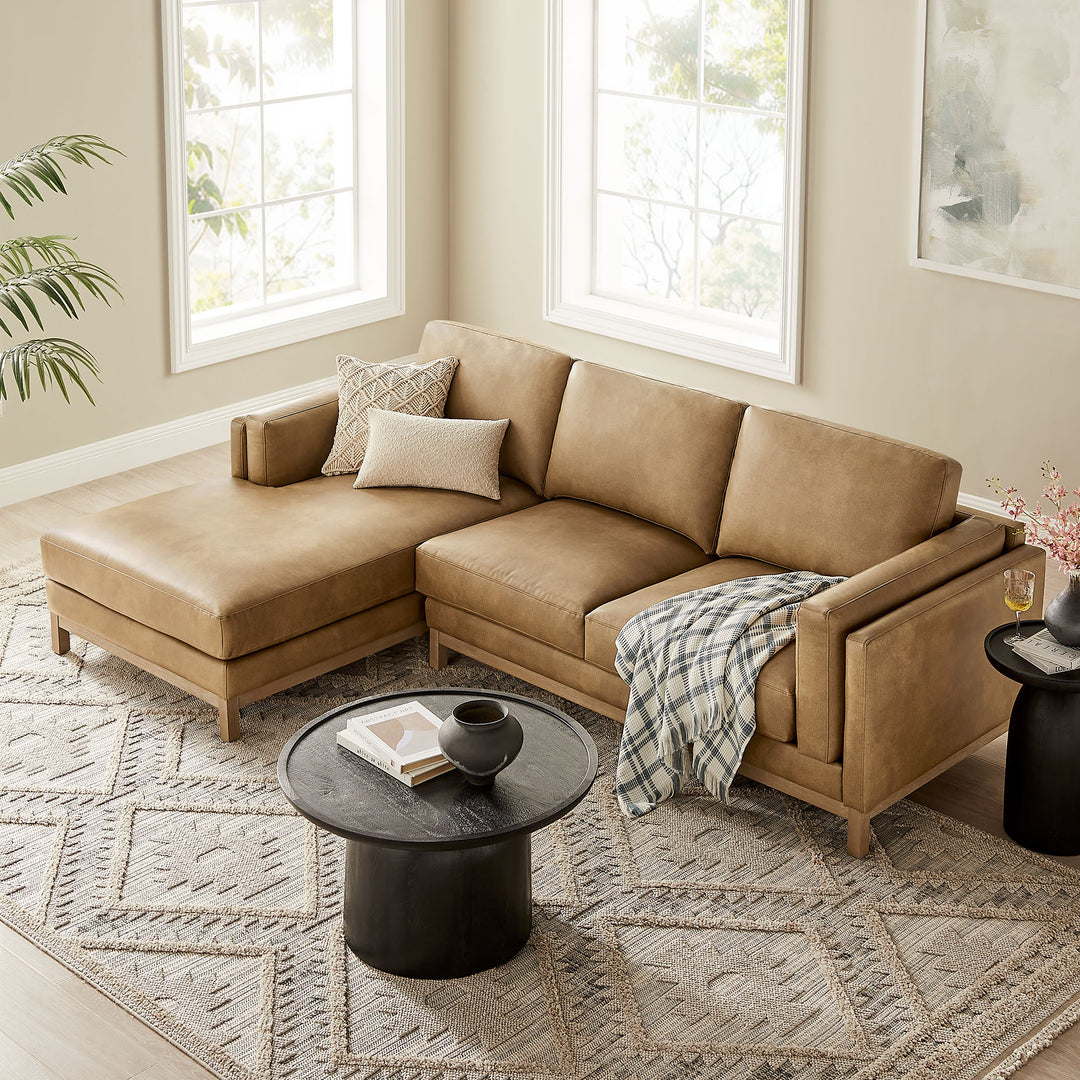 Roscoe Left-Facing Vegan Leather Sectional Sofa with Chaise in Toast