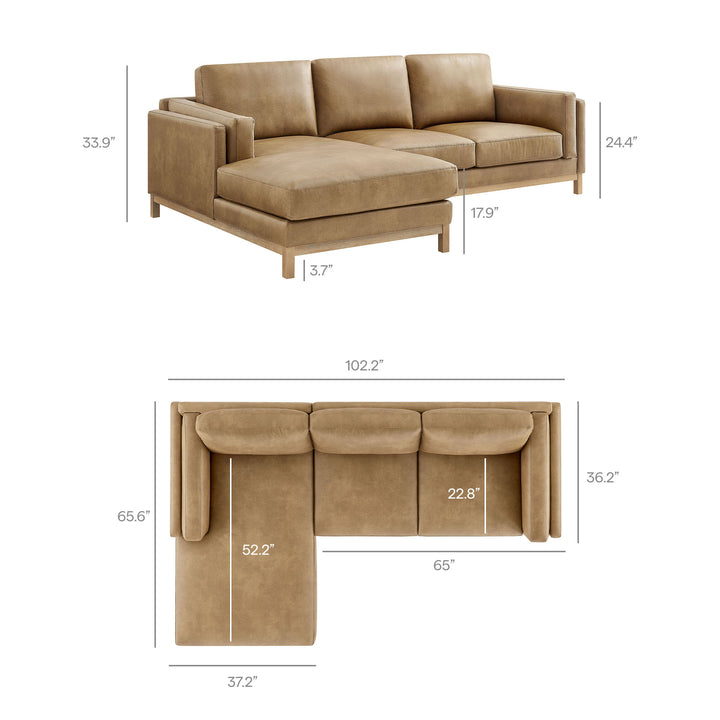 Roscoe Left-Facing Vegan Leather Sectional Sofa with Chaise in Toast