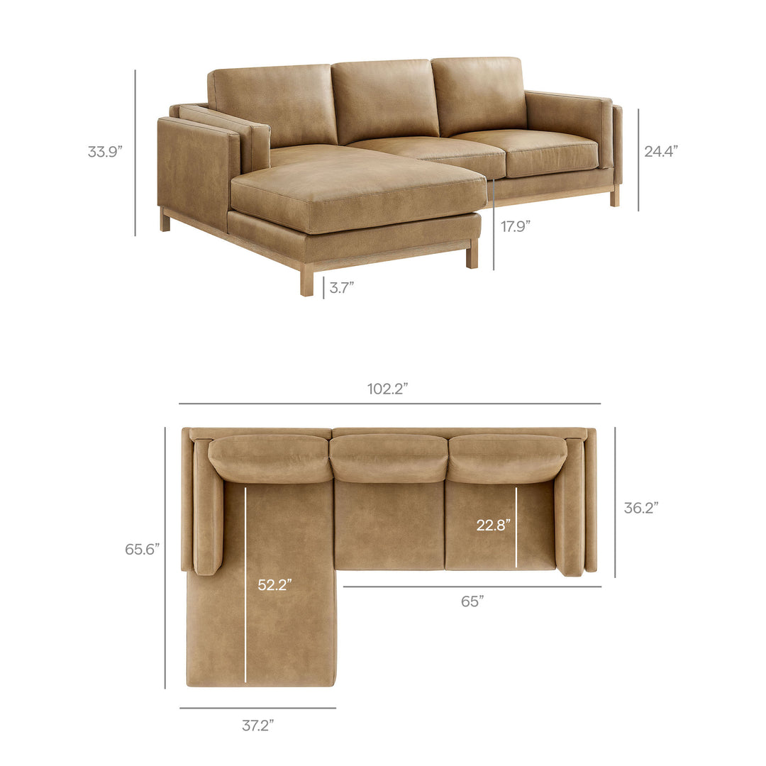 Roscoe Left-Facing Vegan Leather Sectional Sofa with Chaise in Toast
