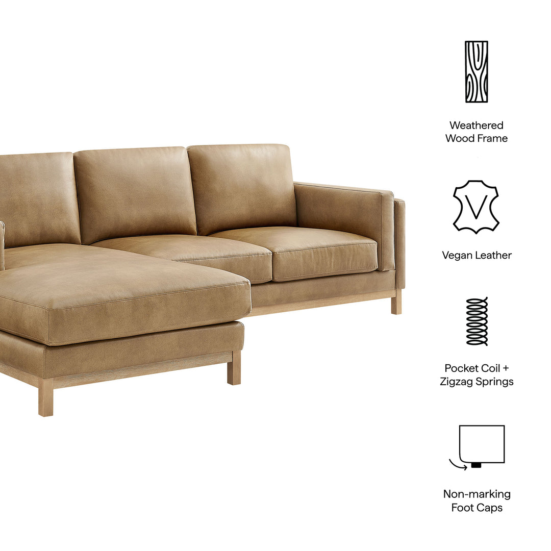 Roscoe Left-Facing Vegan Leather Sectional Sofa with Chaise in Toast