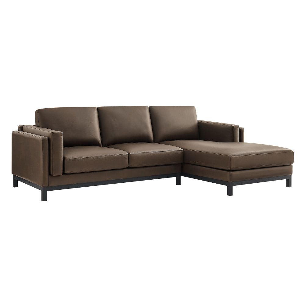 Roscoe Right-Facing Vegan Leather Sectional Sofa with Chaise in Espresso
