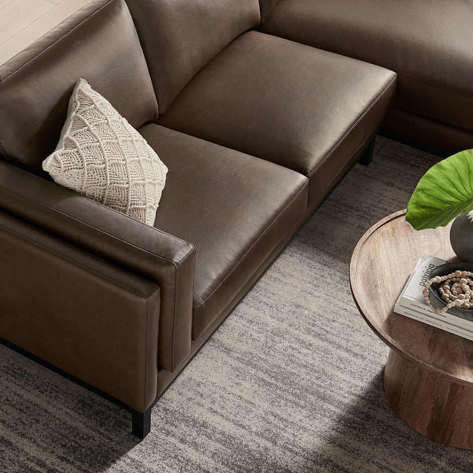 Roscoe Right-Facing Vegan Leather Sectional Sofa with Chaise in Espresso