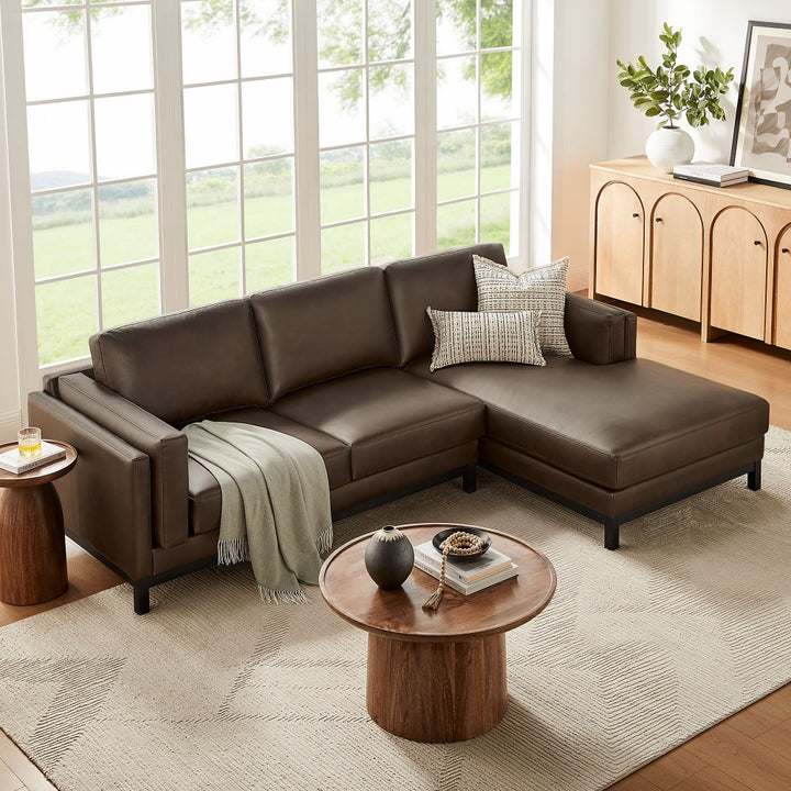 Roscoe Right-Facing Vegan Leather Sectional Sofa with Chaise in Espresso