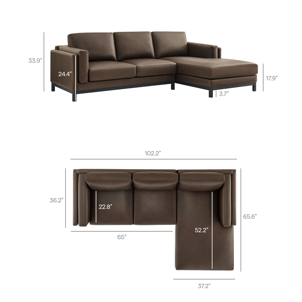 Roscoe Right-Facing Vegan Leather Sectional Sofa with Chaise in Espresso
