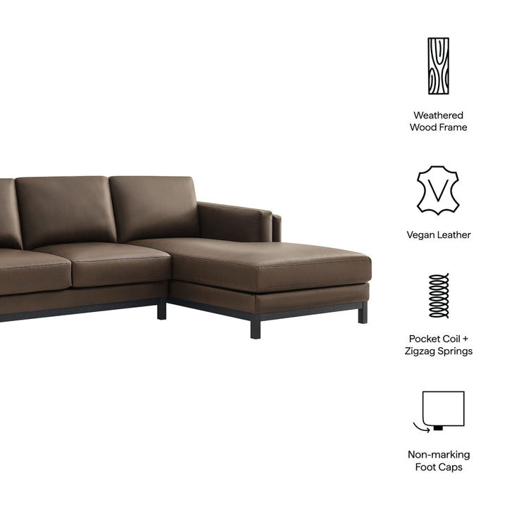 Roscoe Right-Facing Vegan Leather Sectional Sofa with Chaise in Espresso