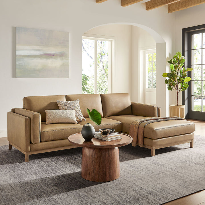 Roscoe Right-Facing Vegan Leather Sectional Sofa with Chaise in Toast