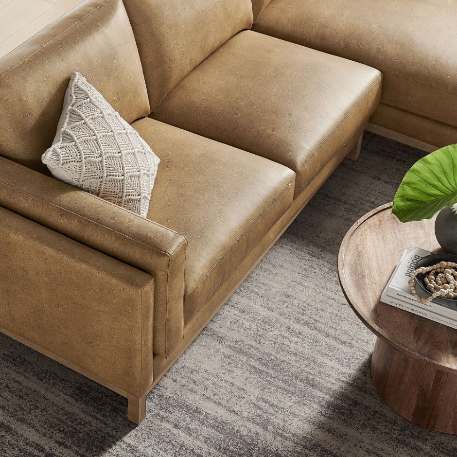 Roscoe Right-Facing Vegan Leather Sectional Sofa with Chaise in Toast