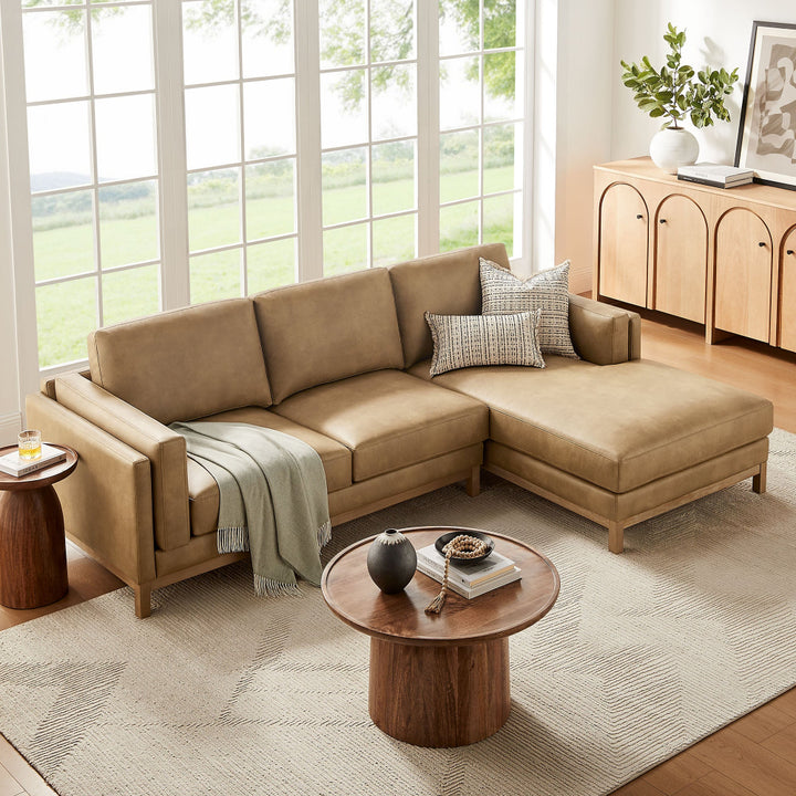 Roscoe Right-Facing Vegan Leather Sectional Sofa with Chaise in Toast