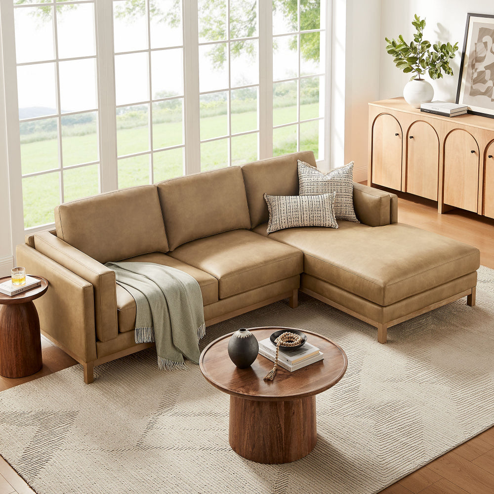 Roscoe Right-Facing Vegan Leather Sectional Sofa with Chaise in Toast