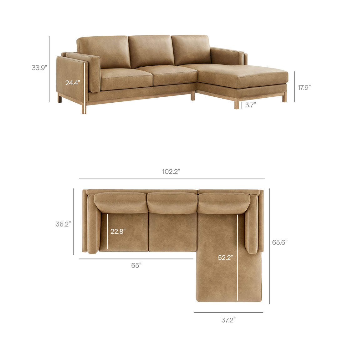 Roscoe Right-Facing Vegan Leather Sectional Sofa with Chaise in Toast
