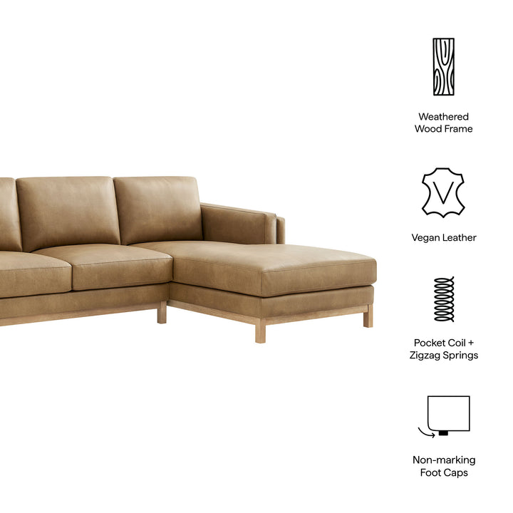 Roscoe Right-Facing Vegan Leather Sectional Sofa with Chaise in Toast