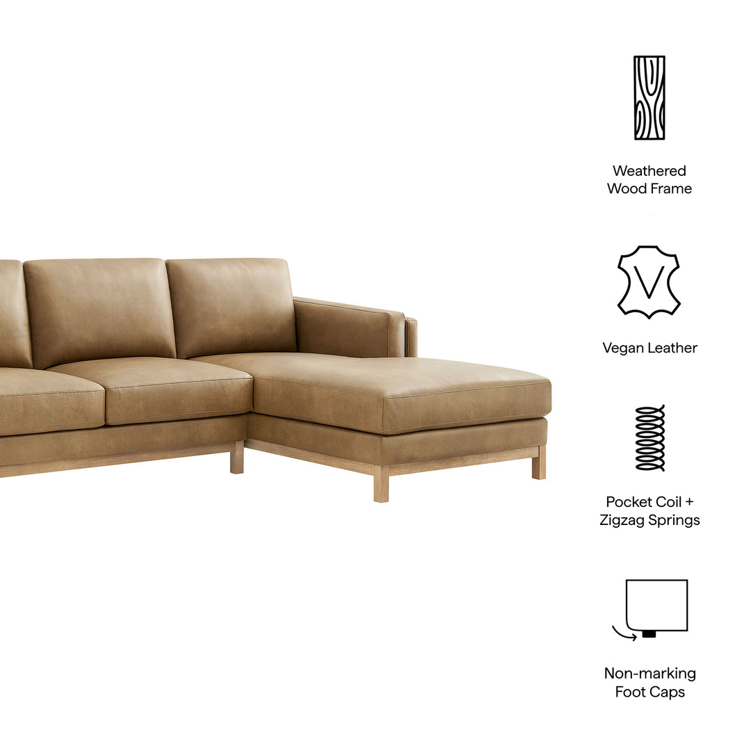 Roscoe Right-Facing Vegan Leather Sectional Sofa with Chaise in Toast
