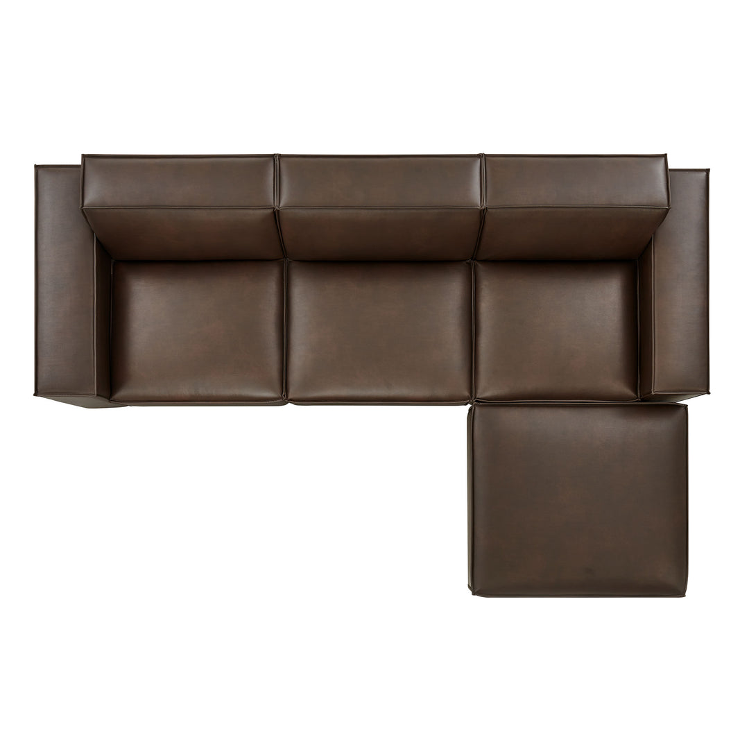 Restore 4-Piece Vegan Leather Modular Sofa Set with Ottoman in Espresso