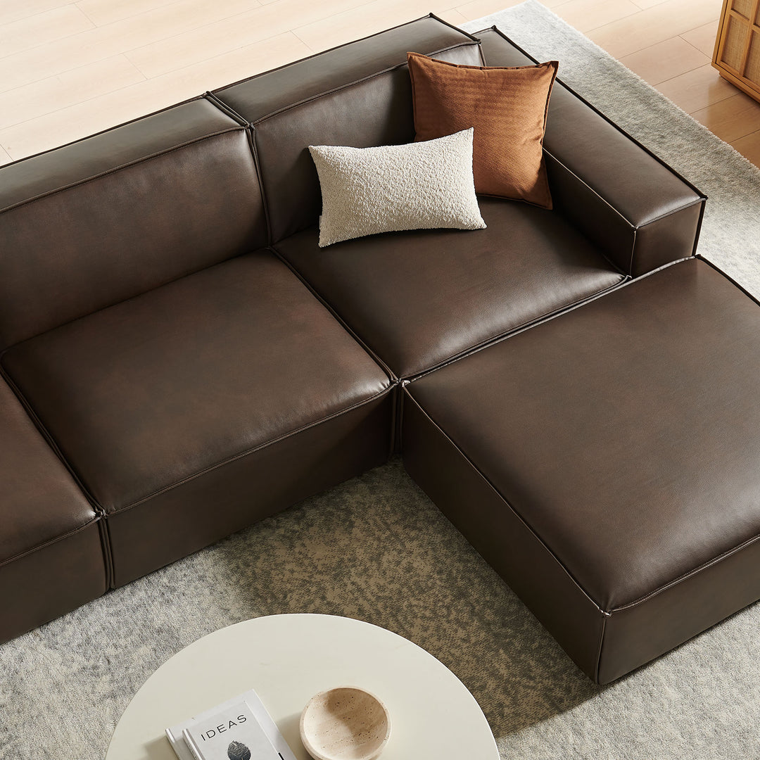 Restore 4-Piece Vegan Leather Modular Sofa Set with Ottoman in Espresso