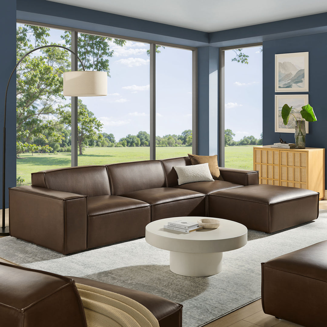 Restore 4-Piece Vegan Leather Modular Sofa Set with Ottoman in Espresso