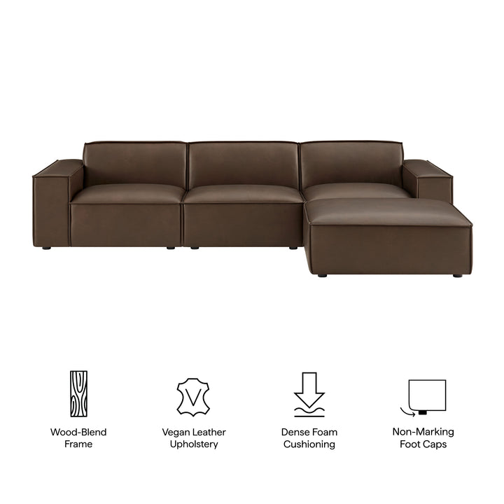 Restore 4-Piece Vegan Leather Modular Sofa Set with Ottoman in Espresso