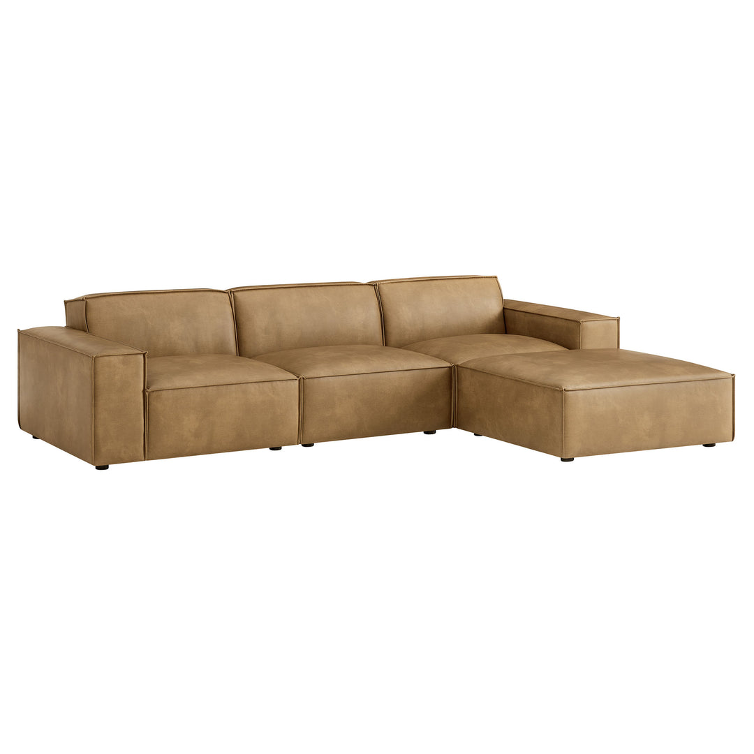 Restore 4-Piece Vegan Leather Modular Sofa Set with Ottoman in Toast