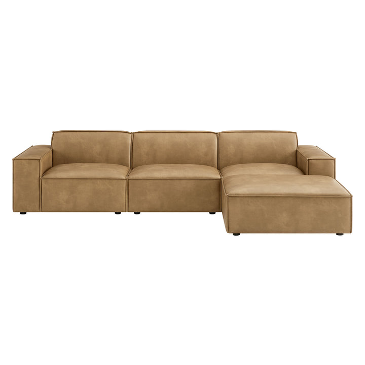 Restore 4-Piece Vegan Leather Modular Sofa Set with Ottoman in Toast