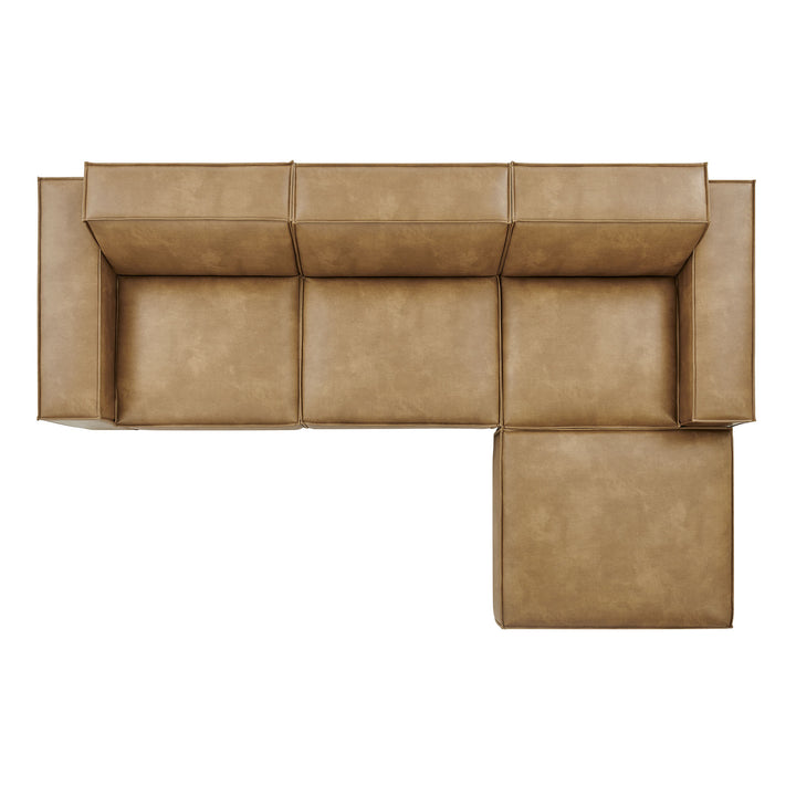 Restore 4-Piece Vegan Leather Modular Sofa Set with Ottoman in Toast
