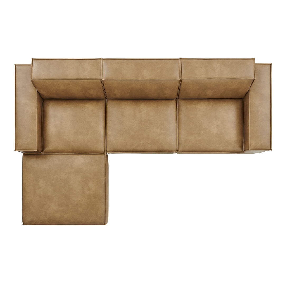 Restore 4-Piece Vegan Leather Modular Sofa Set with Ottoman in Toast