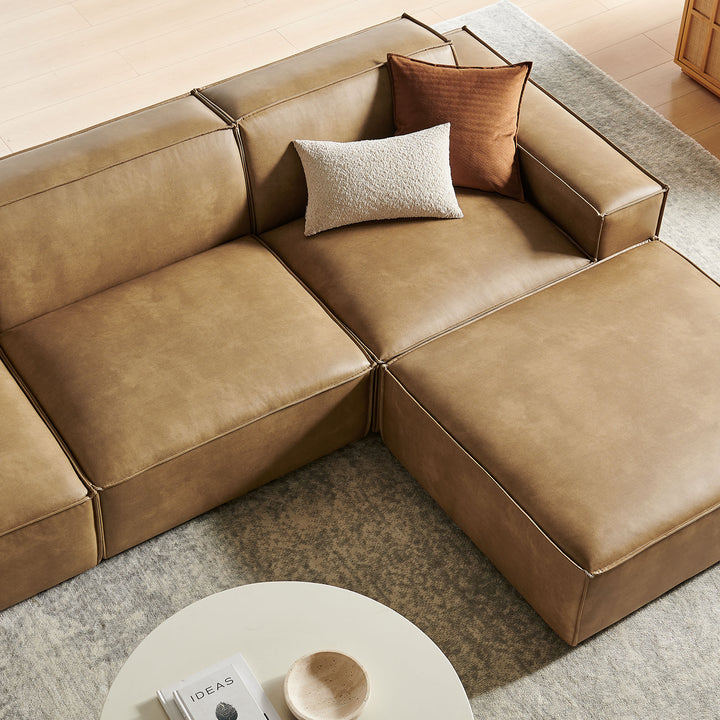Restore 4-Piece Vegan Leather Modular Sofa Set with Ottoman in Toast