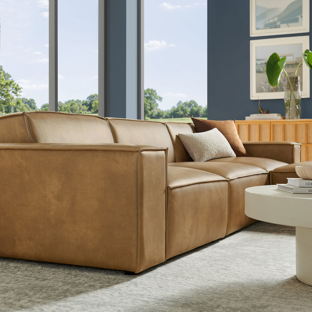 Restore 4-Piece Vegan Leather Modular Sofa Set with Ottoman in Toast