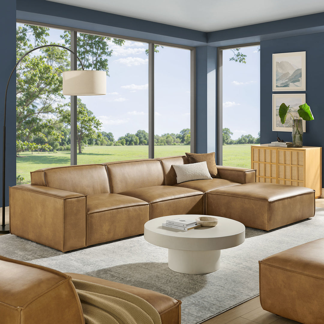 Restore 4-Piece Vegan Leather Modular Sofa Set with Ottoman in Toast