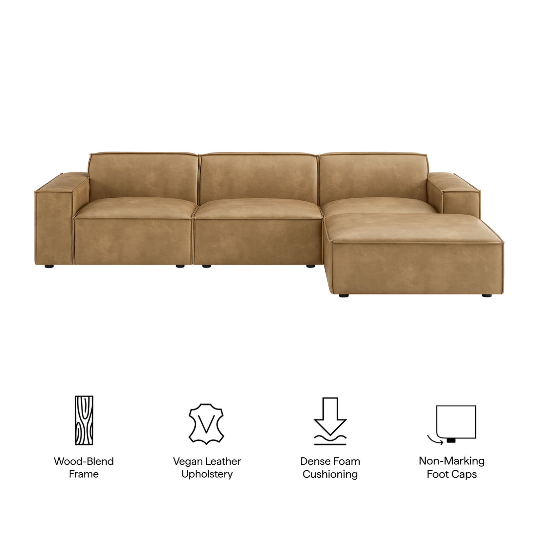 Restore 4-Piece Vegan Leather Modular Sofa Set with Ottoman in Toast