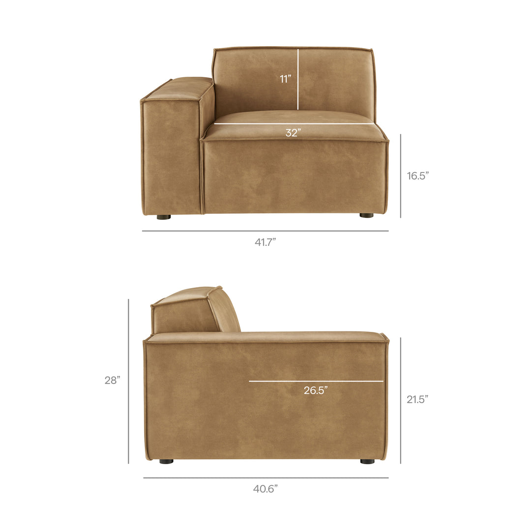 Restore 4-Piece Vegan Leather Modular Sofa Set with Ottoman in Toast