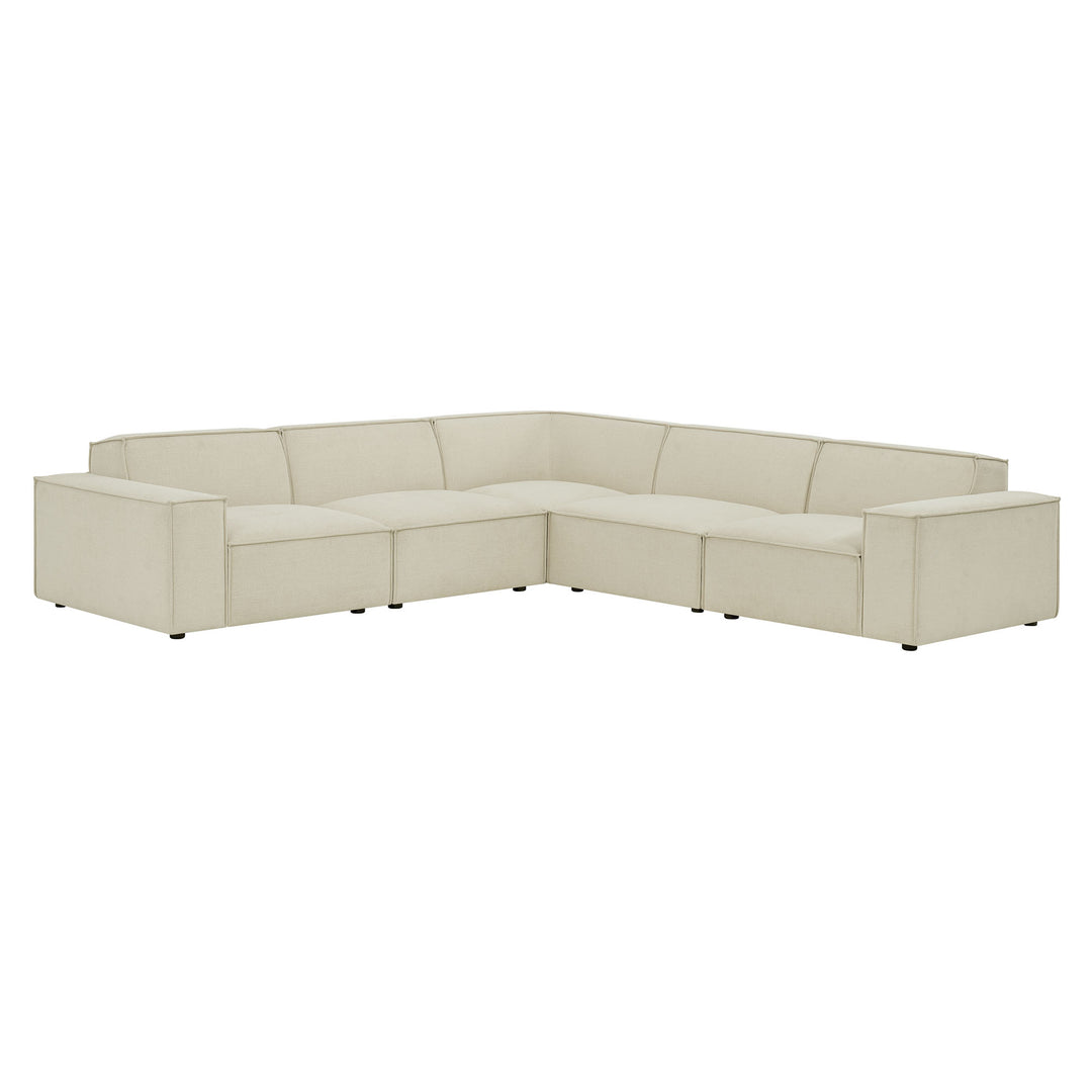 Restore 5-Piece Performance Fabric Upholstered Modular L-Shaped Sofa in Ecru