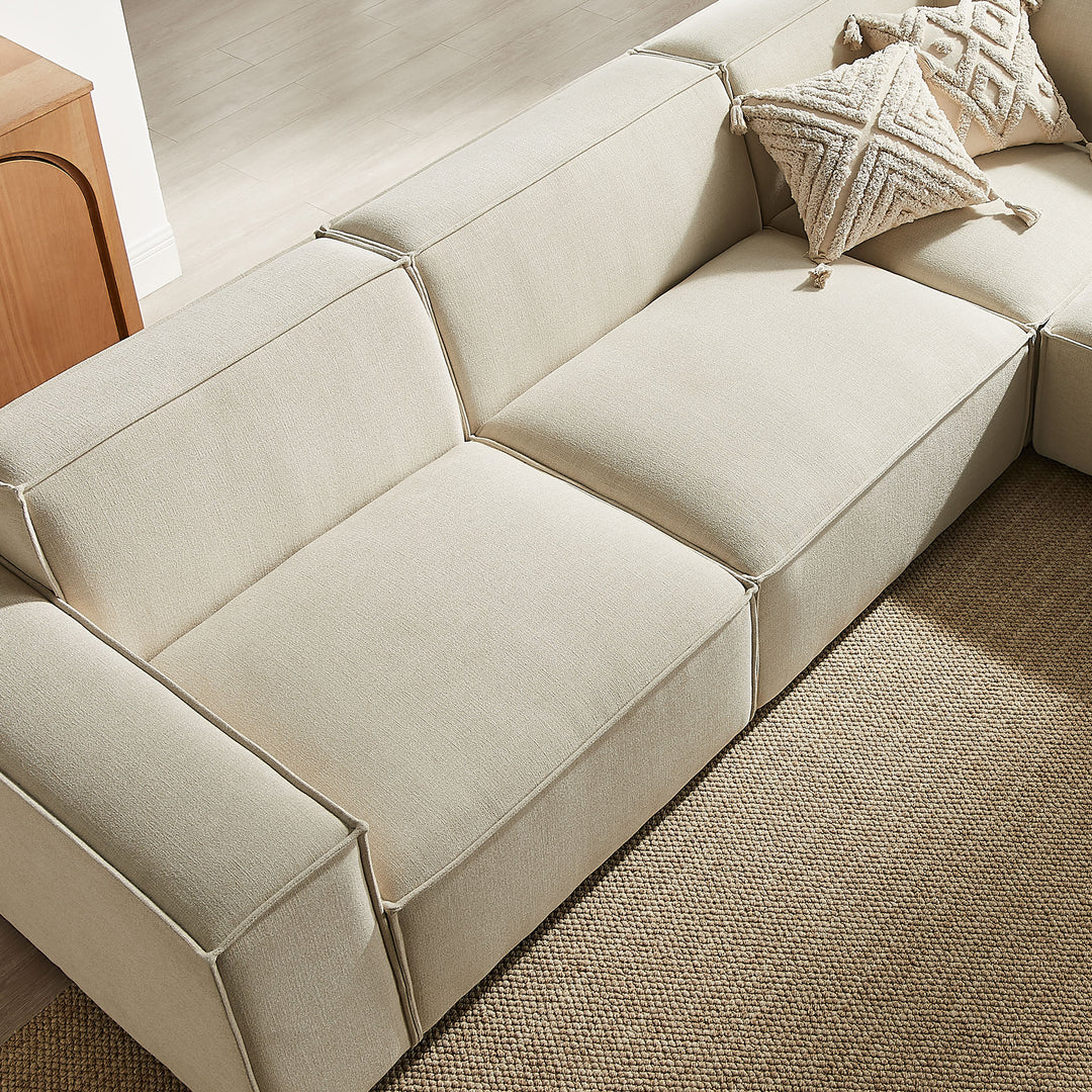Restore 5-Piece Performance Fabric Upholstered Modular L-Shaped Sofa in Ecru