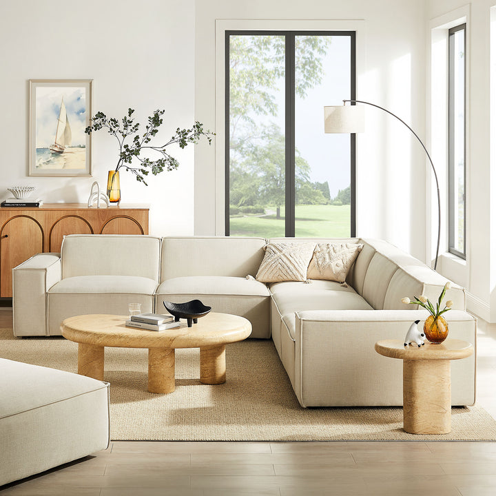 Restore 5-Piece Performance Fabric Upholstered Modular L-Shaped Sofa in Ecru