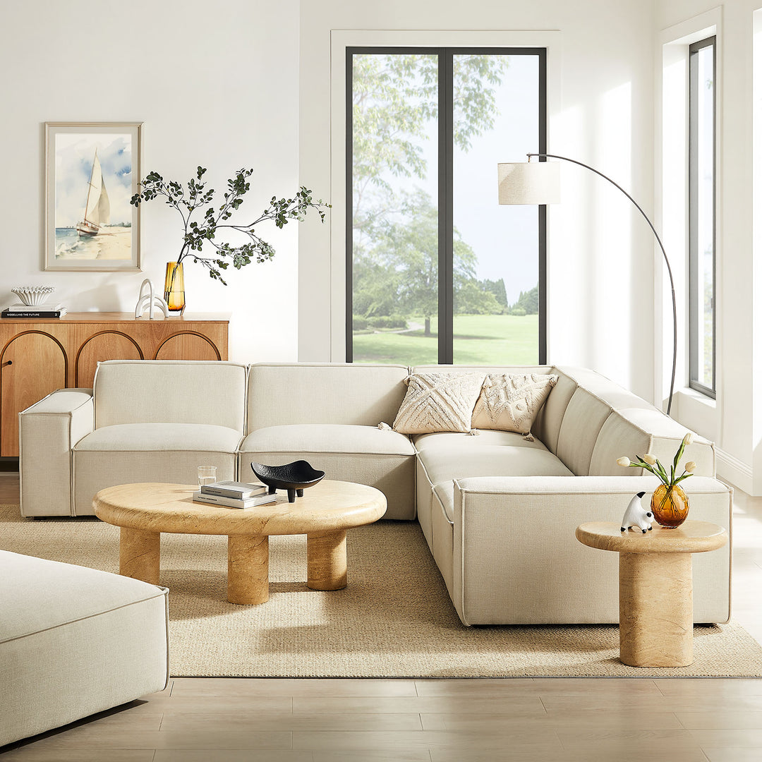 Restore 5-Piece Performance Fabric Upholstered Modular L-Shaped Sofa in Ecru