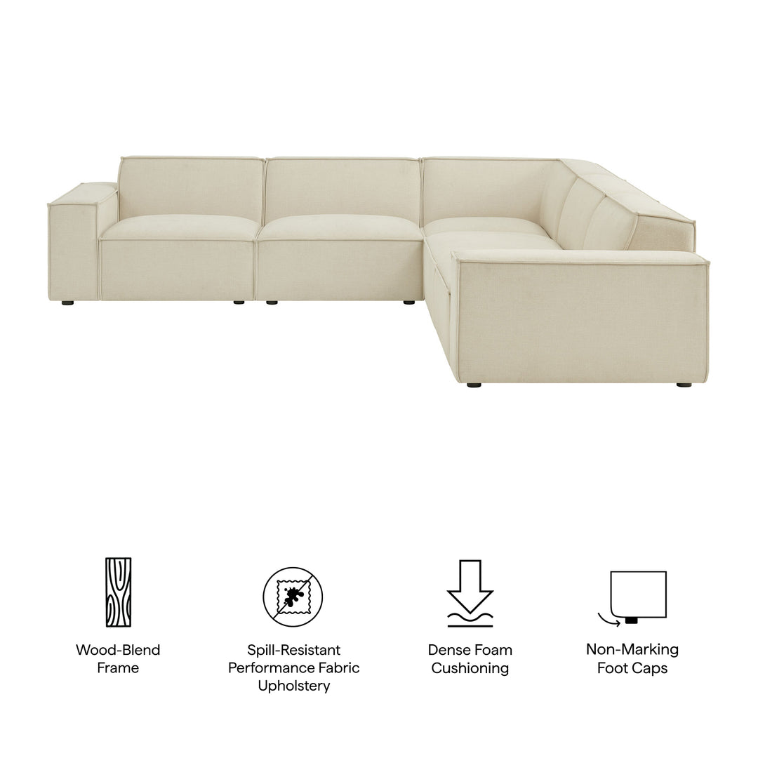 Restore 5-Piece Performance Fabric Upholstered Modular L-Shaped Sofa in Ecru