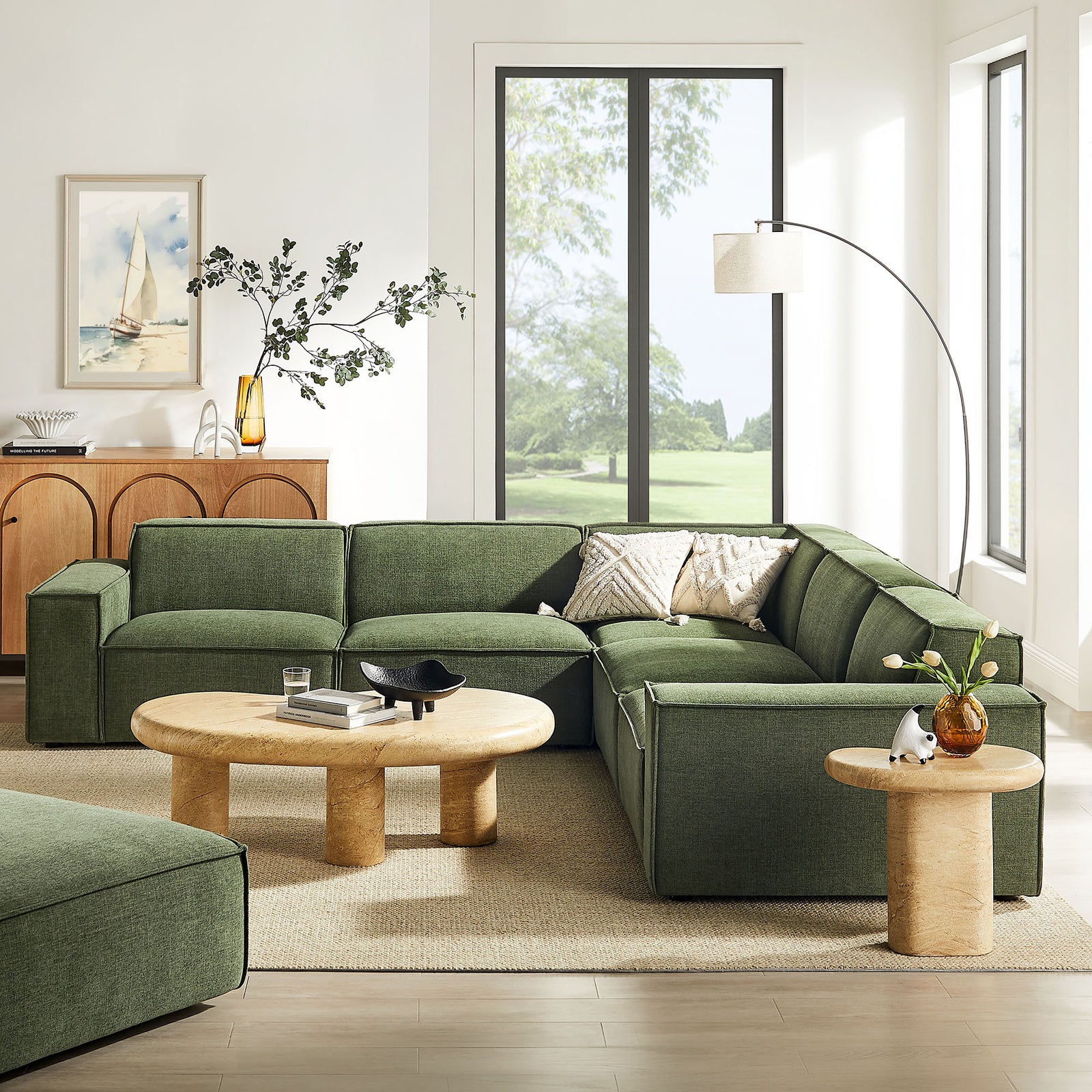 Restore 5-Piece Performance Fabric Upholstered Modular L-Shaped Sofa in Foliage