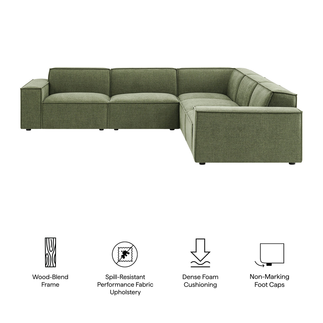 Restore 5-Piece Performance Fabric Upholstered Modular L-Shaped Sofa in Foliage