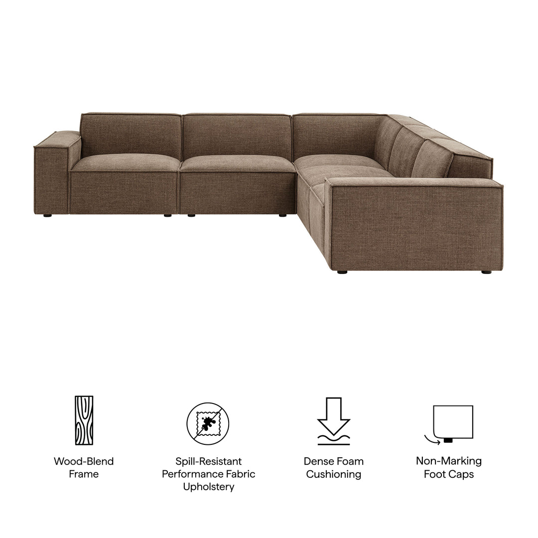 Restore 5-Piece Performance Fabric Upholstered Modular L-Shaped Sofa in Mocha