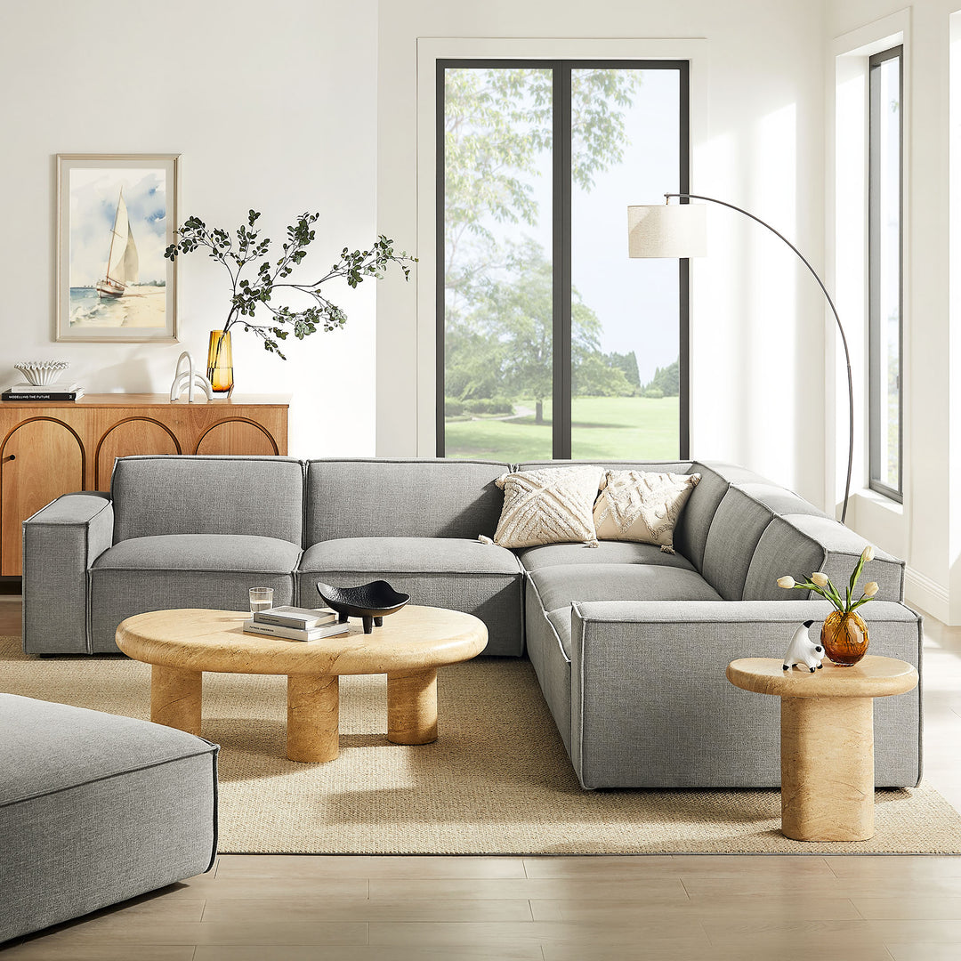 Restore 5-Piece Performance Fabric Upholstered Modular L-Shaped Sofa in Pewter
