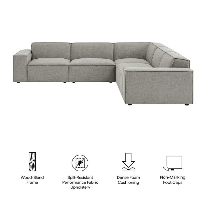Restore 5-Piece Performance Fabric Upholstered Modular L-Shaped Sofa in Pewter