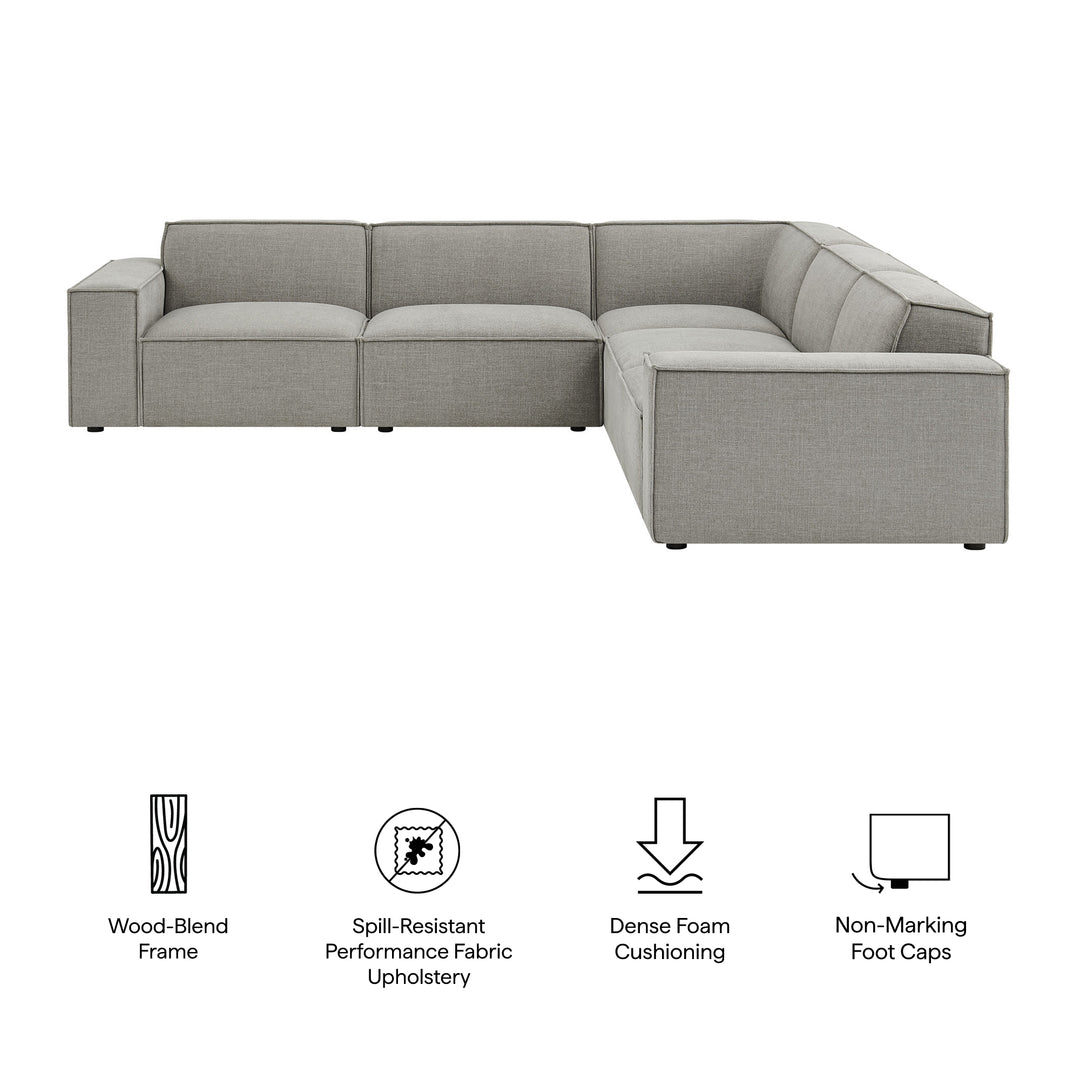 Restore 5-Piece Performance Fabric Upholstered Modular L-Shaped Sofa in Pewter