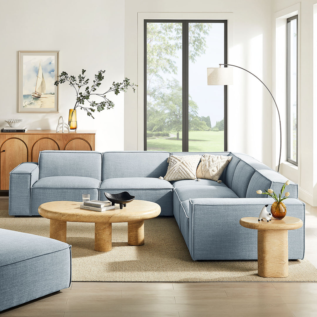 Restore 5-Piece Performance Fabric Upholstered Modular L-Shaped Sofa in Sky
