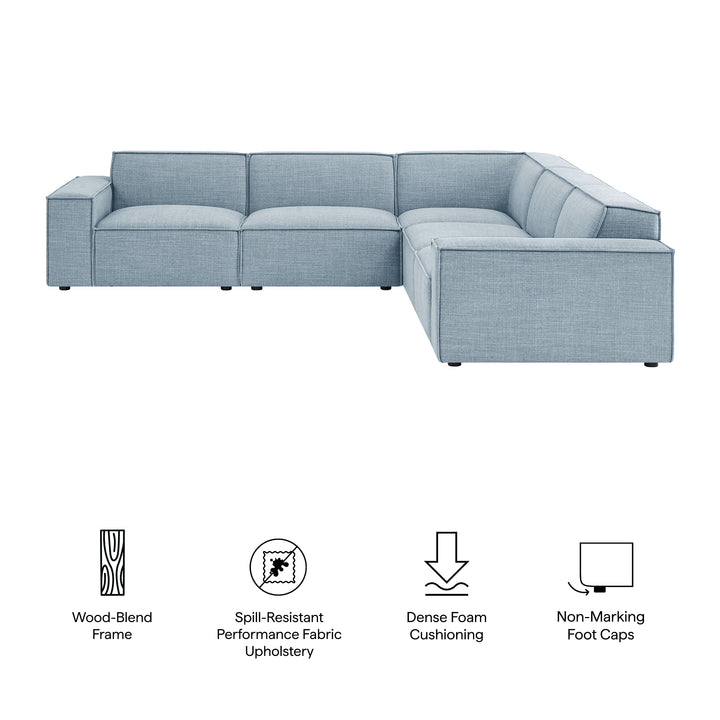 Restore 5-Piece Performance Fabric Upholstered Modular L-Shaped Sofa in Sky